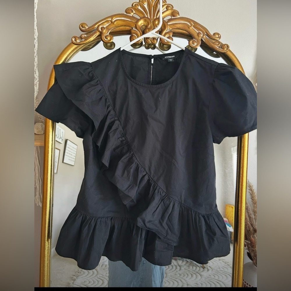 Express Black Ruffled Blouse